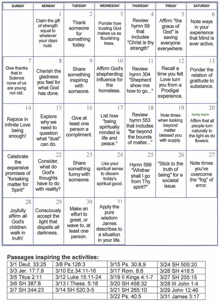 March 2021 Spiritual Activities Calendar Broadview Christian Science