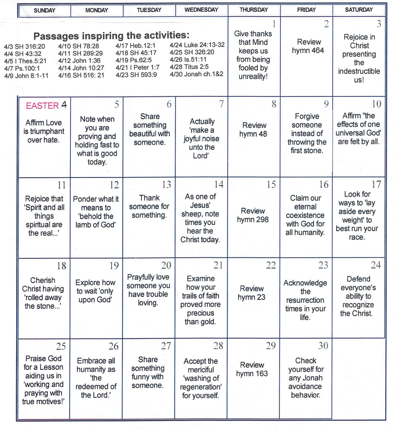 April 2021 Spiritual Activities Calendar Broadview Christian Science 