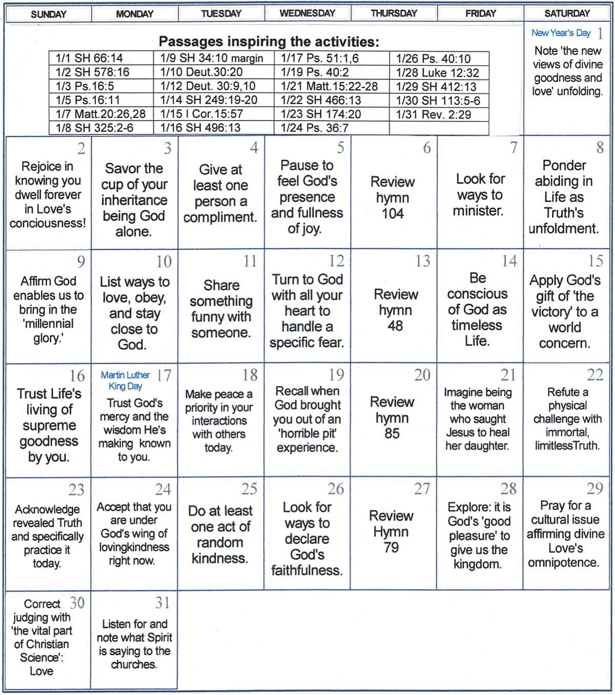 Csn Calendar 2022 January 2022 Spiritual Activities Calendar - Broadview Christian Science  Nursing